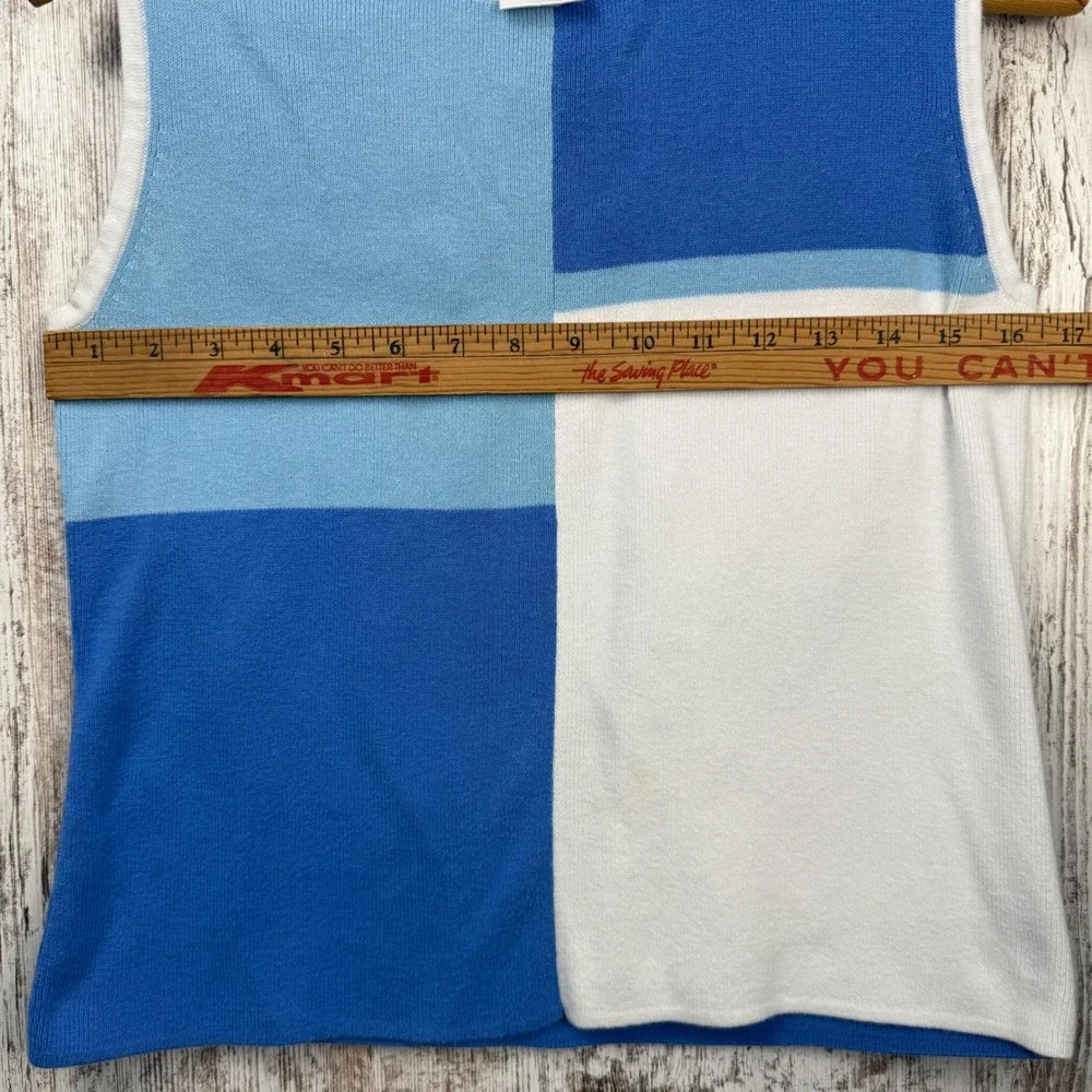 Designers Originals Blue Colorblock Cardigan Shell Twin Set Petite Medium PM - Picture 6 of 9